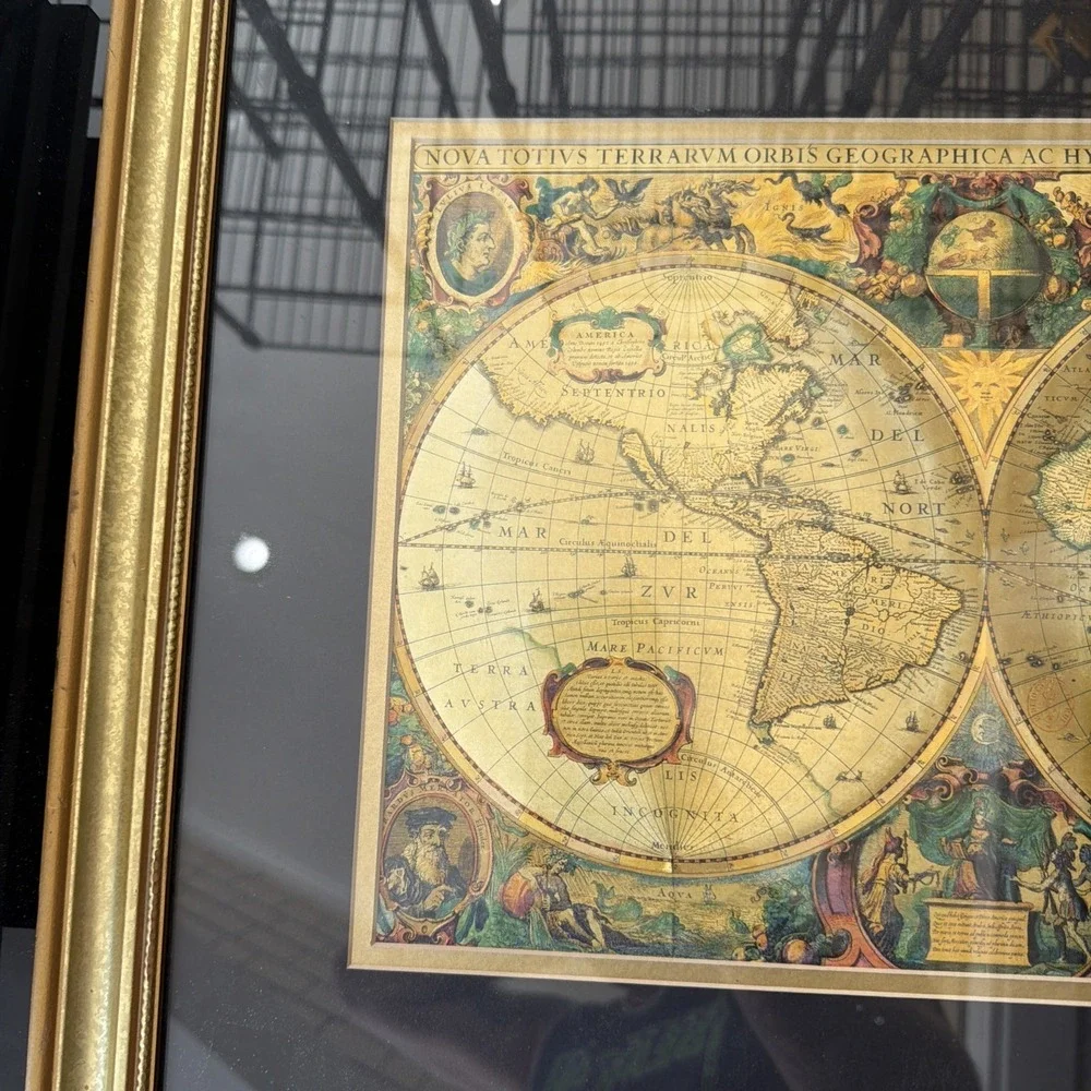 Framed Nova Totivs Terrarvm Orbis Geographica Tabvl Gold Picture World Map 23x19